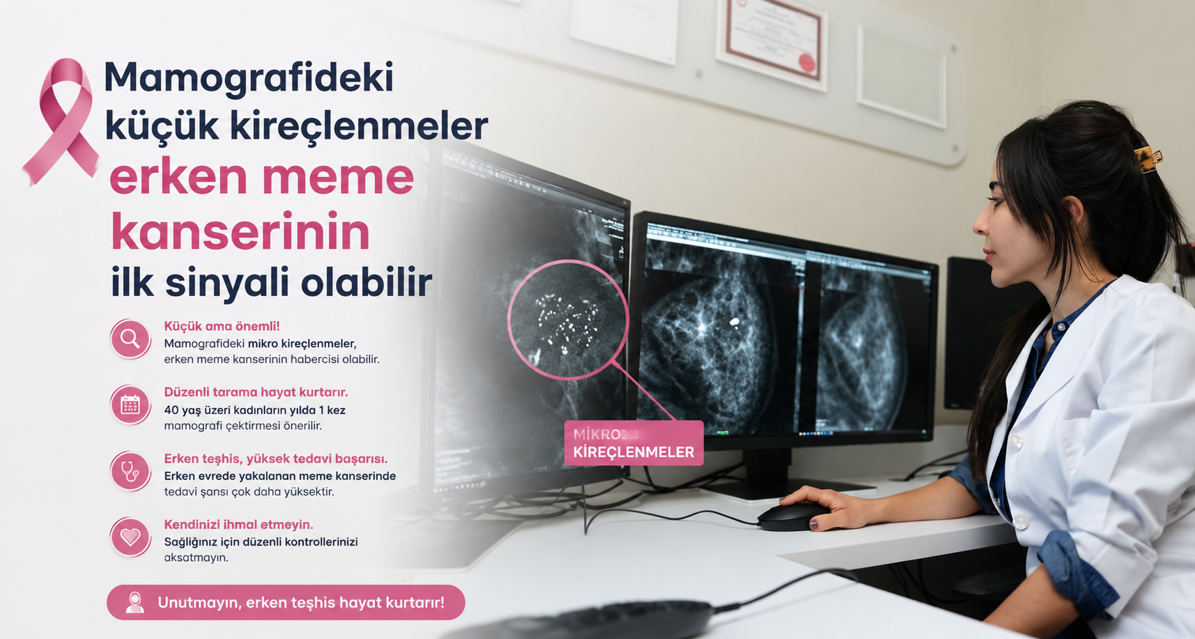 Mamografideki küçük kireçlenmeler erken meme kanserinin ilk sinyali olabilir