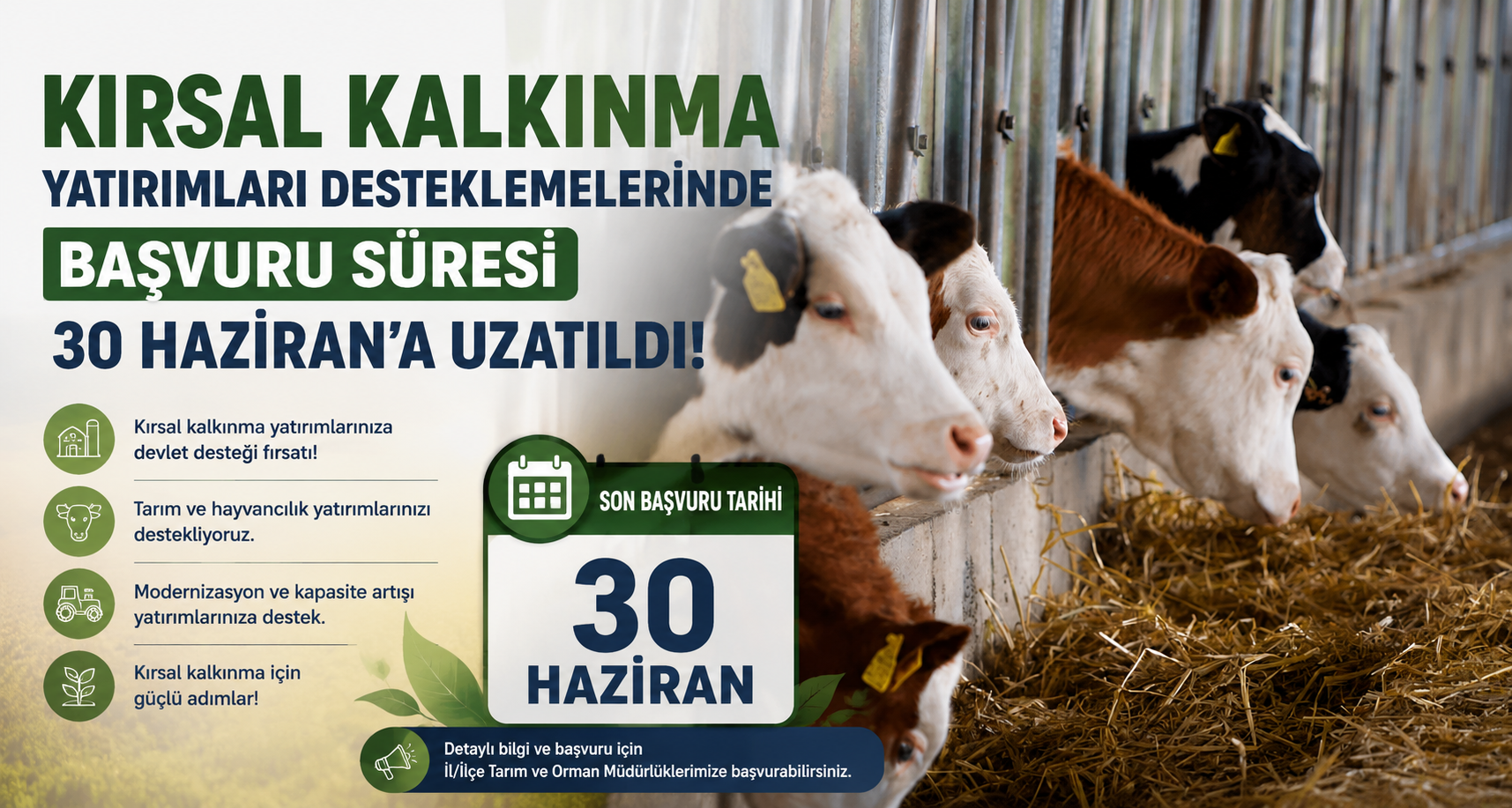 Kırsal Kalkınma Yatırımları Desteklemelerinde başvuru süresi 30 Haziran’a uzatıldı