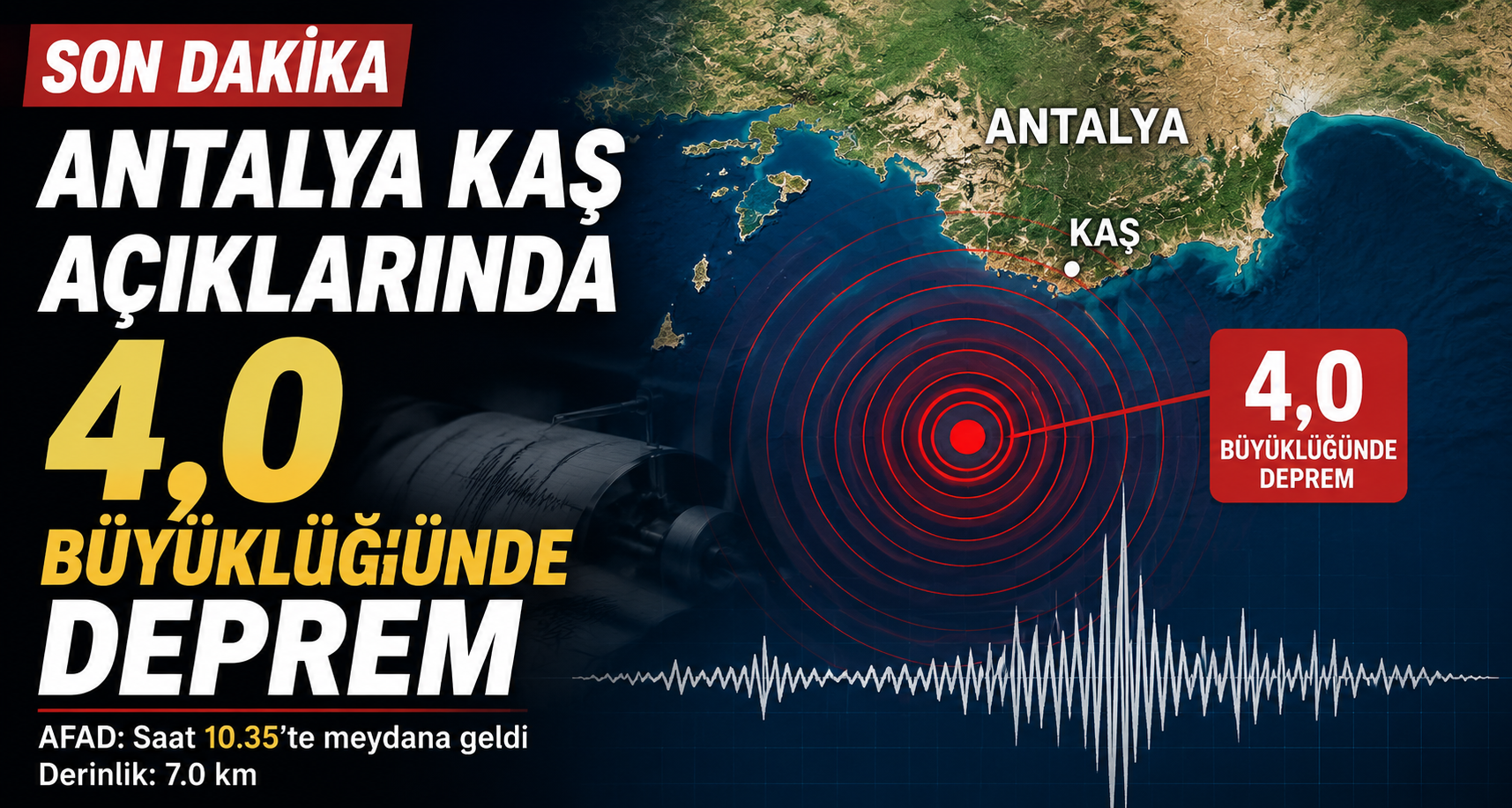 Antalya Kaş Açıklarında 4,0 Büyüklüğünde Deprem