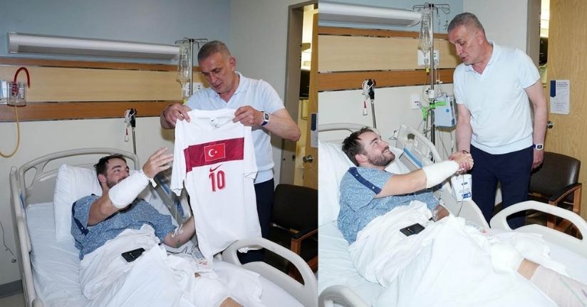 TFF Başkanı Hacıosmanoğlu, kaza geçiren polisi hastanede ziyaret etti