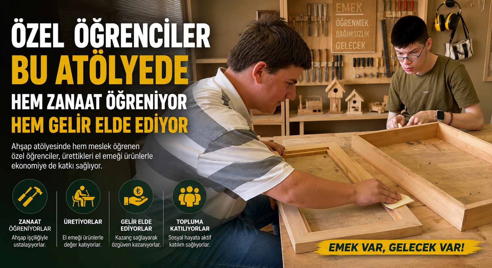 Özel öğrenciler bu atölyede hem zanaat öğreniyor hem gelir elde ediyor