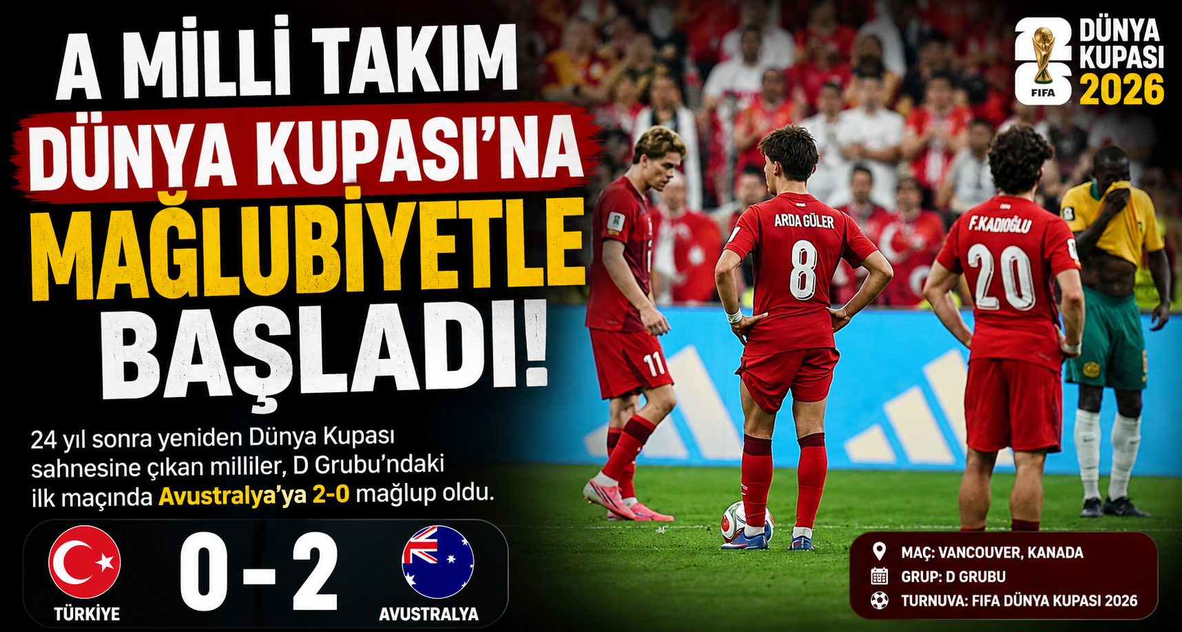 A Milli Takım Dünya Kupası'na mağlubiyetle başladı