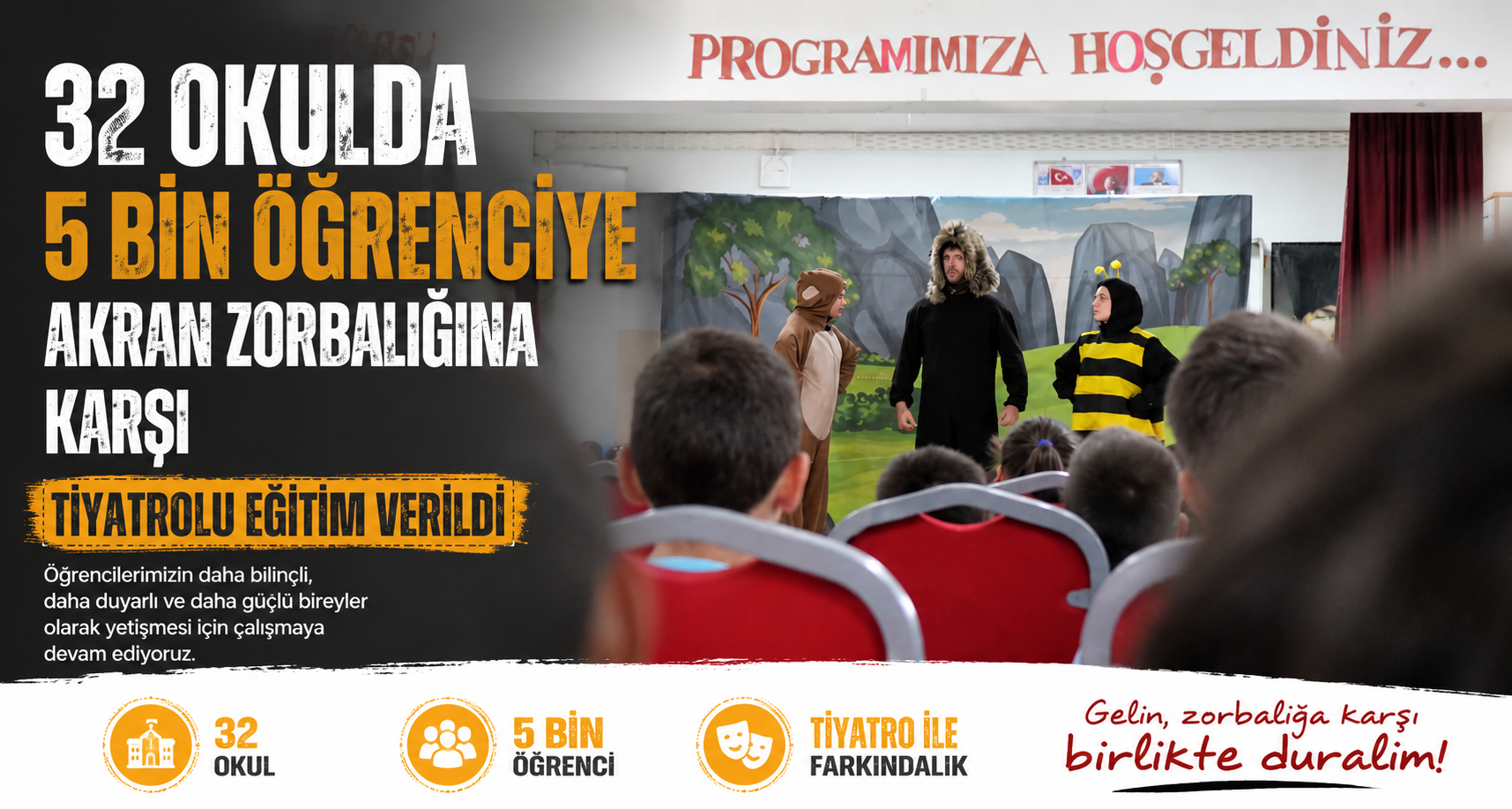 32 okulda 5 bin öğrenciye akran zorbalığına karşı tiyatrolu eğitim verildi