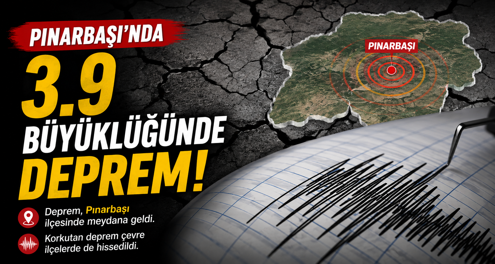Pınarbaşı’nda 3.9 büyüklüğünde deprem