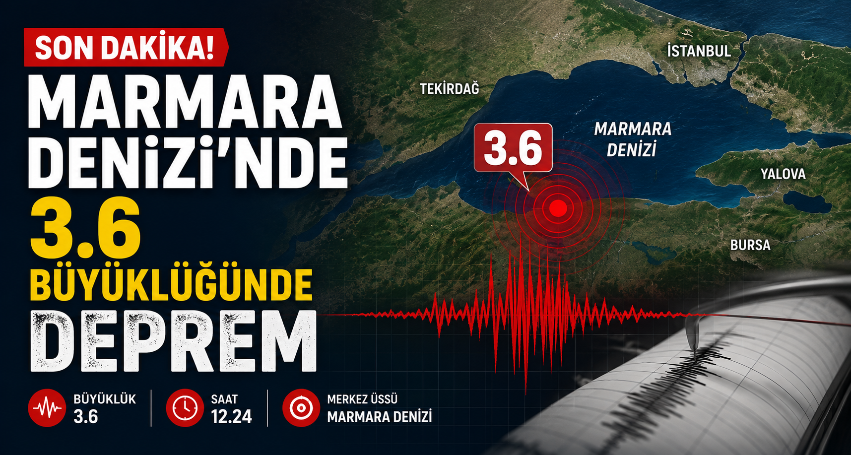 Marmara Denizi'nde 3.6 büyüklüğünde deprem