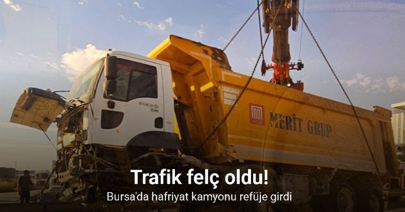 Hafriyat kamyonu refüje girdi, trafik felç oldu