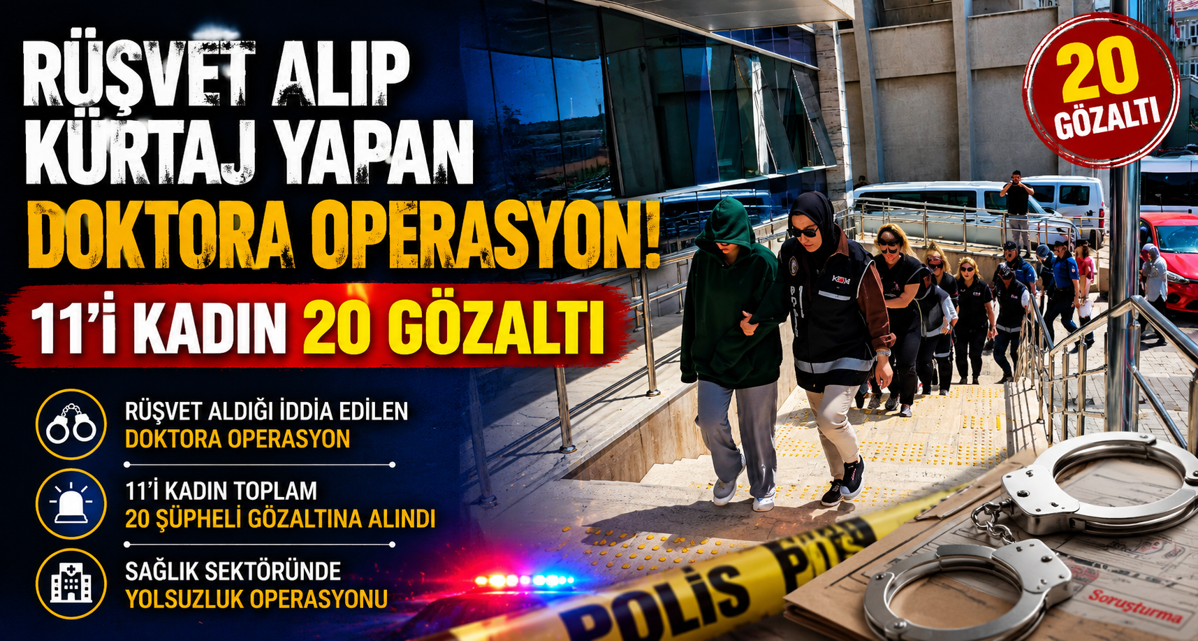 Rüşvet alıp kürtaj yapan doktora operasyon; 11’i kadın 20 gözaltı