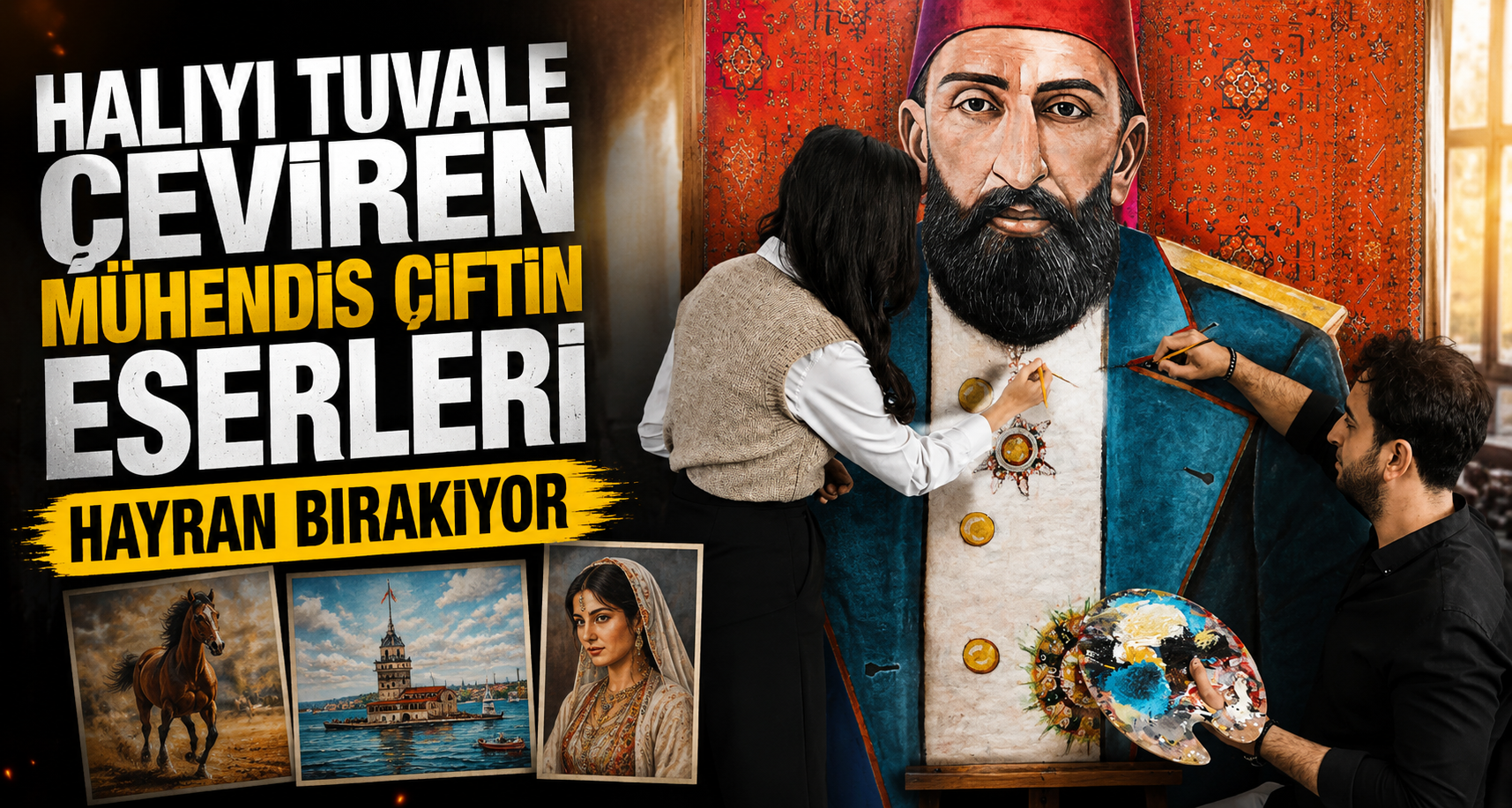 Halıyı tuvale çeviren mühendis çiftin eserleri hayran bırakıyor