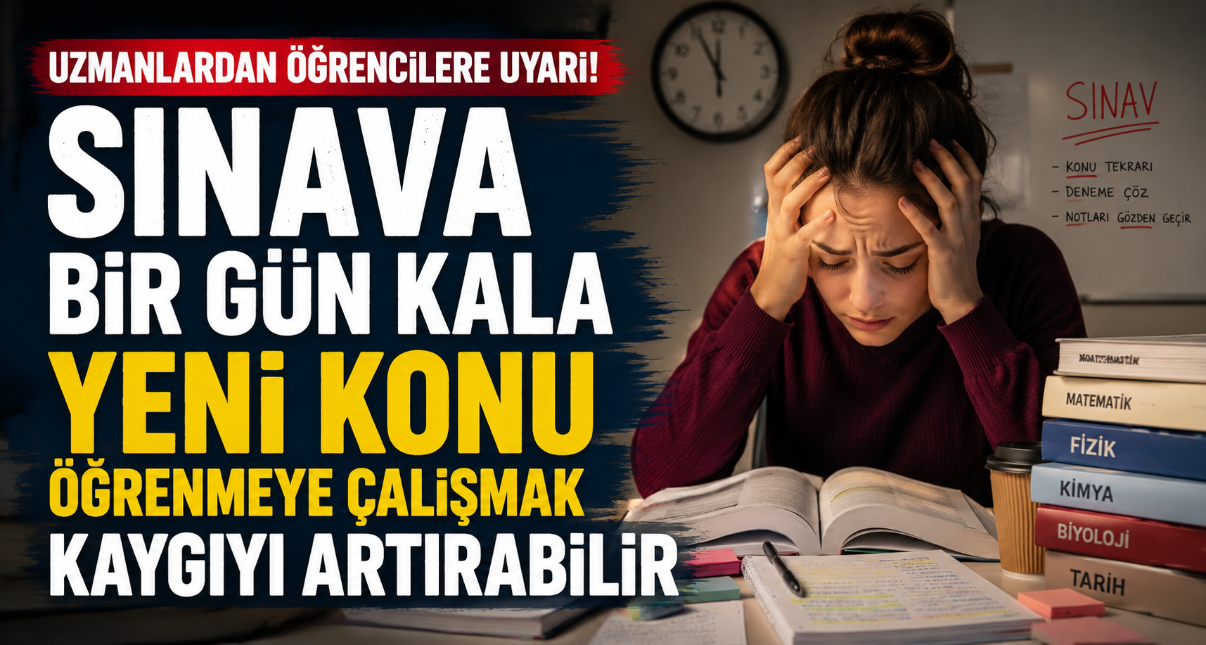 Sınava bir gün kala yeni konu öğrenmeye çalışmak kaygıyı artırabilir