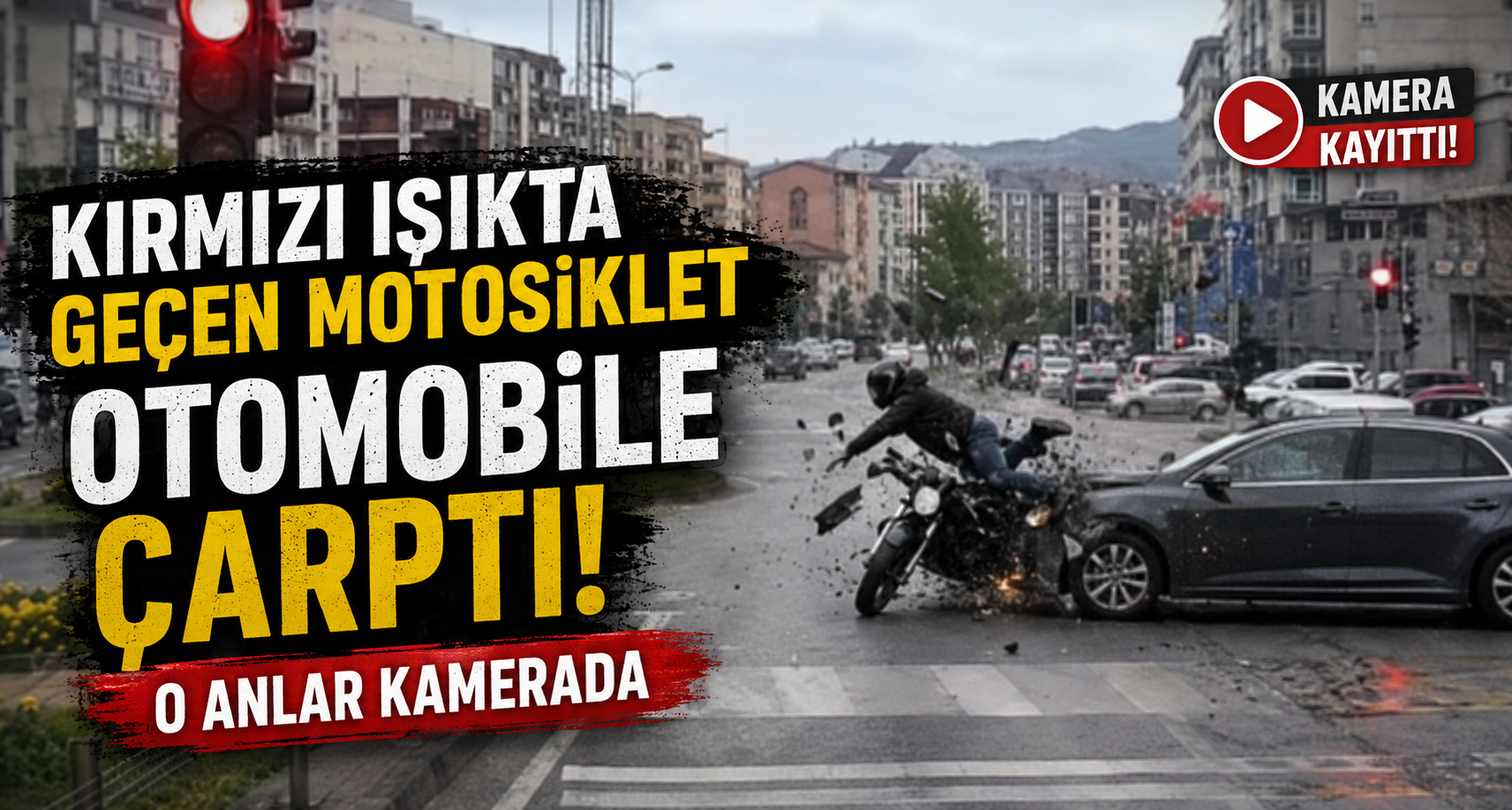 Kırmızı Işıkta Geçen Motosiklet Otomobile Çarptı, O Anlar Kamerada