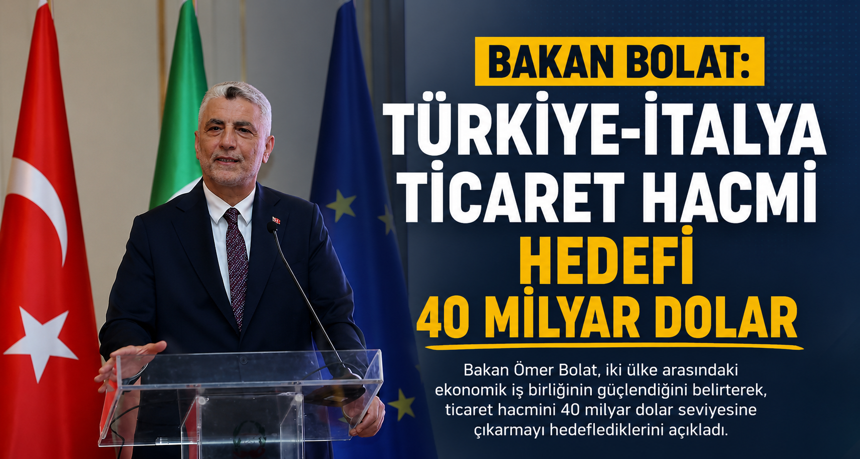 Bakan Bolat: ‘‘Türkiye-İtalya ticaret hacmi hedefi 40 milyar dolar’’