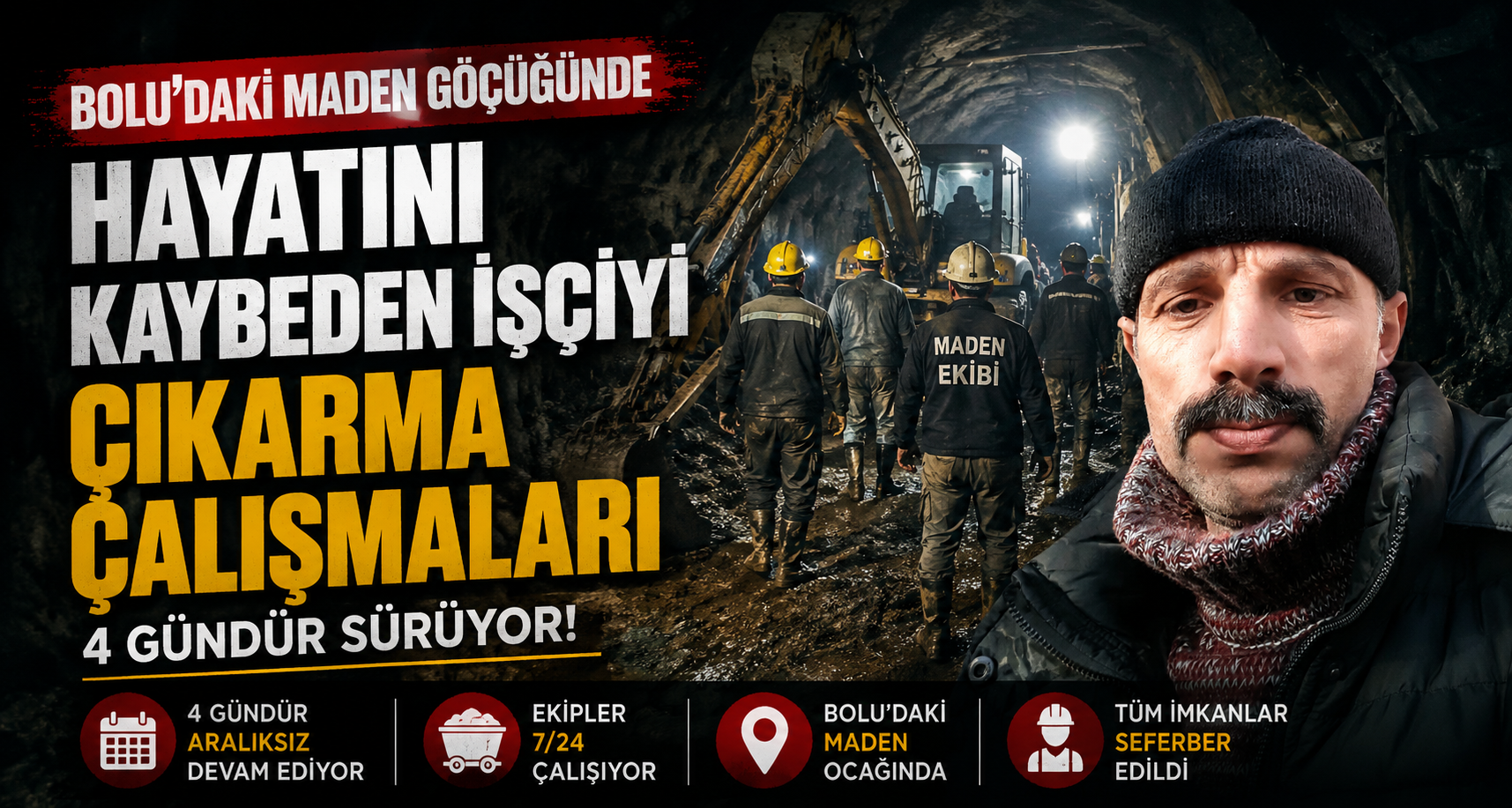 Bolu’daki maden göçüğünde hayatını kaybeden işçiyi çıkarma çalışmaları 4 gündür sürüyor