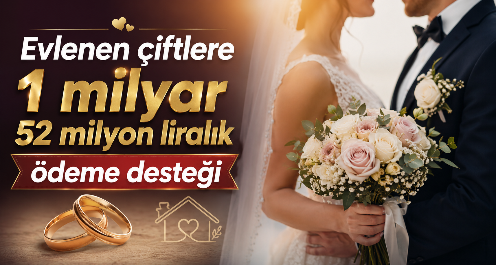 Evlenen çiftlere 1 milyar 52 milyon liralık ödeme desteği