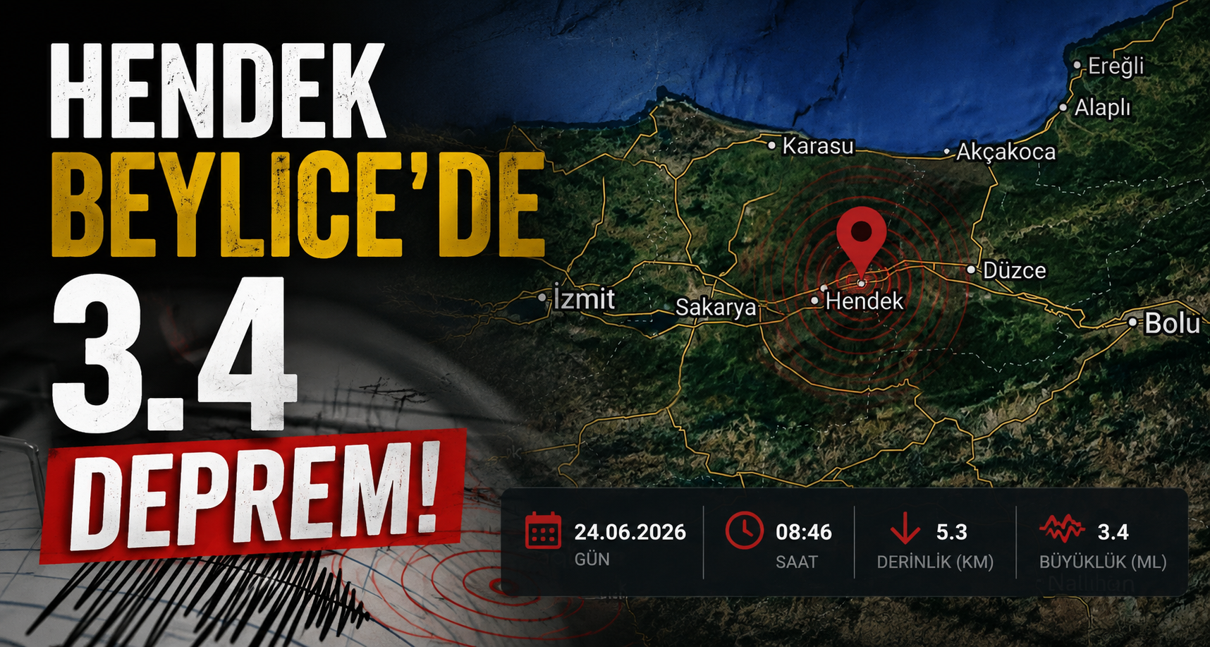 Hendek Beylice'de 3.4 Deprem