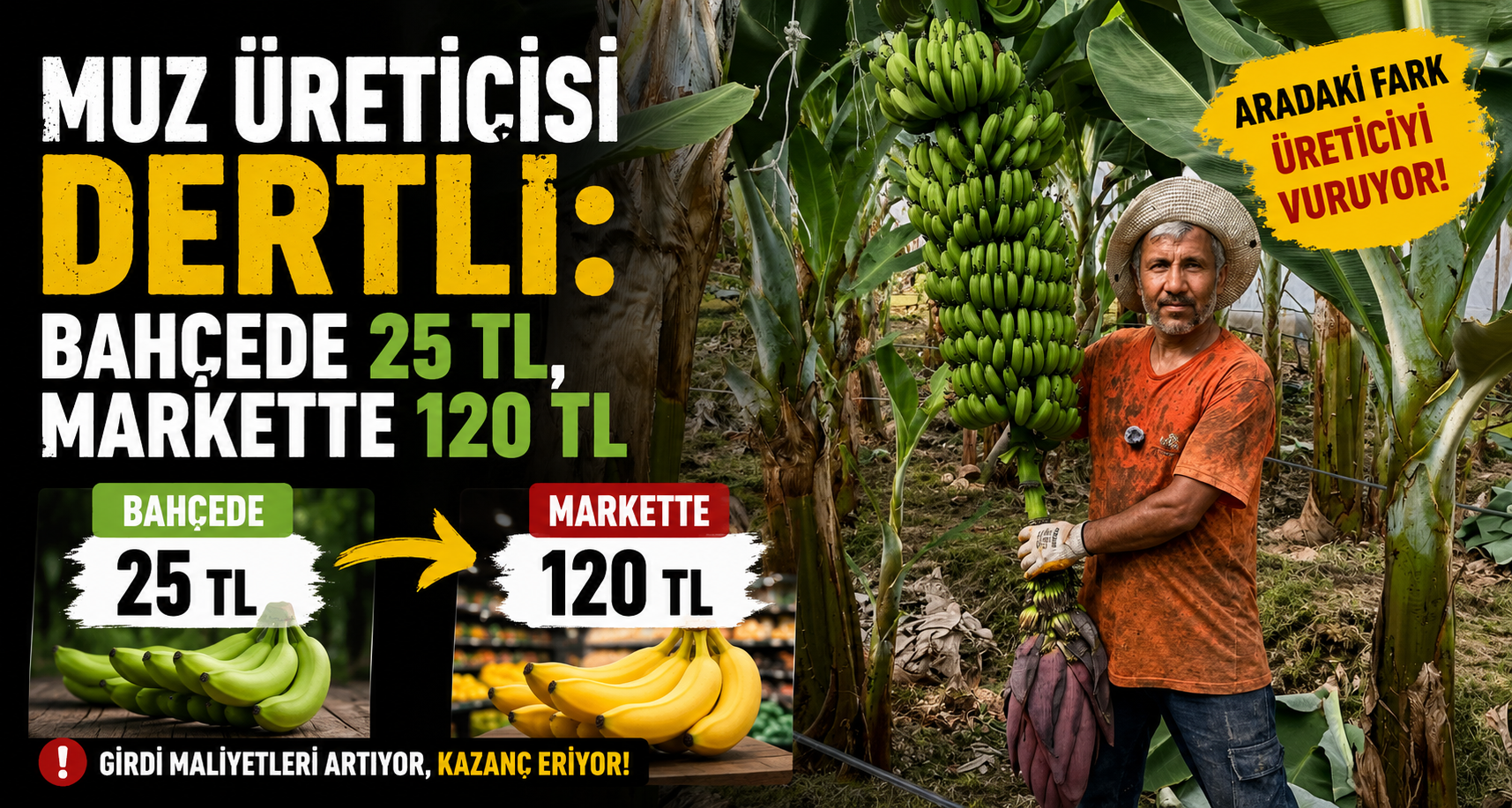 Muz üreticisi dertli: Bahçede 25 TL, markette 120 TL