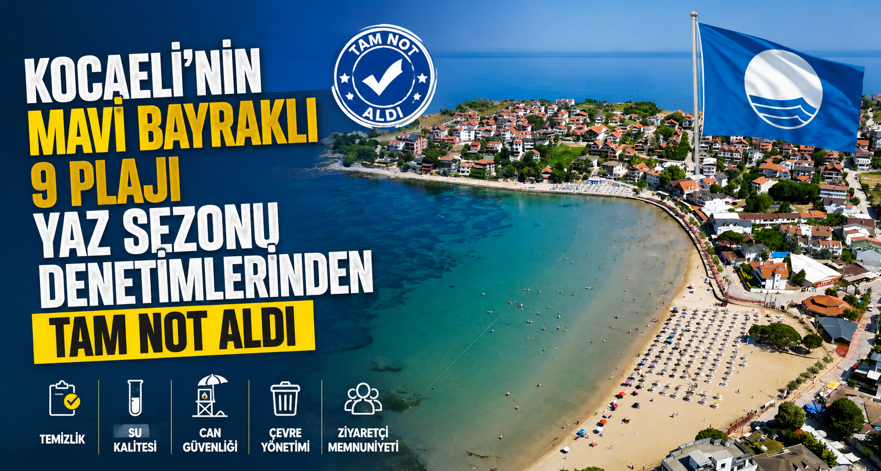 Kocaeli’nin Mavi Bayraklı 9 plajı yaz sezonu denetimlerinden tam not aldı