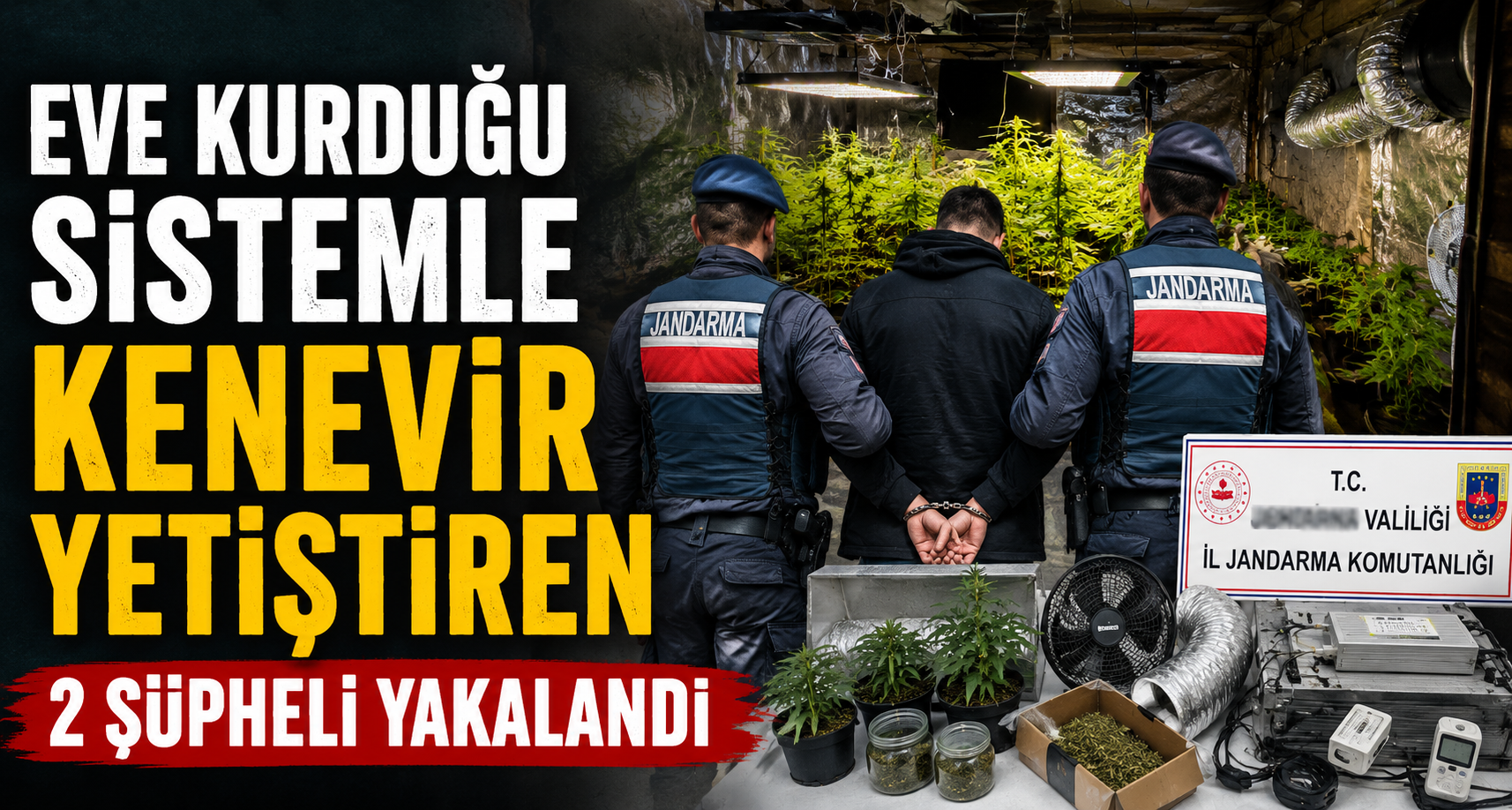 Eve kurduğu sistemle kenevir yetiştiren 2 şüpheli yakalandı