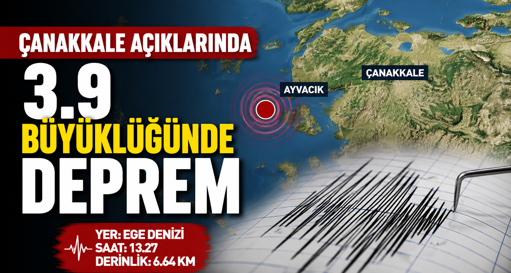 Çanakkale açıklarında 3.9 büyüklüğünde deprem