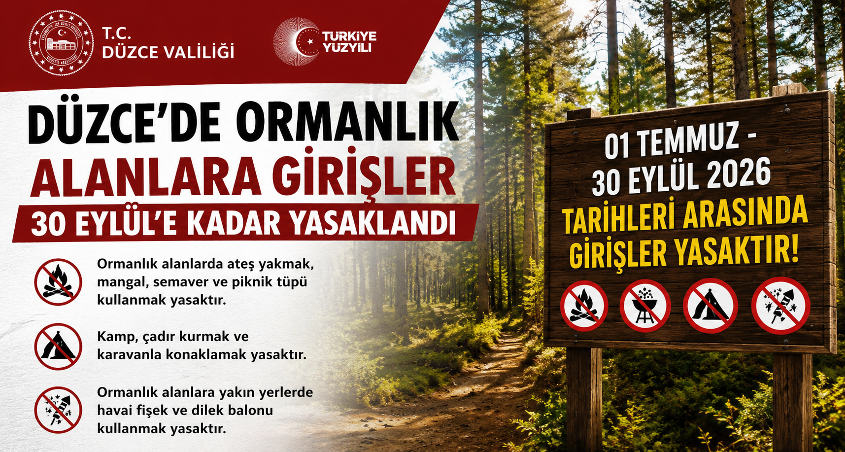 Düzce’de Ormanlık Alanlara Girişler 30 Eylül’e Kadar Yasaklandı