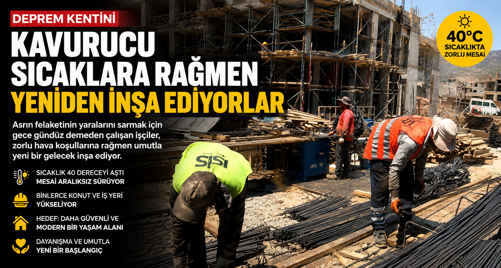 Deprem kentini kavurucu sıcaklara rağmen yeniden inşa ediyorlar
