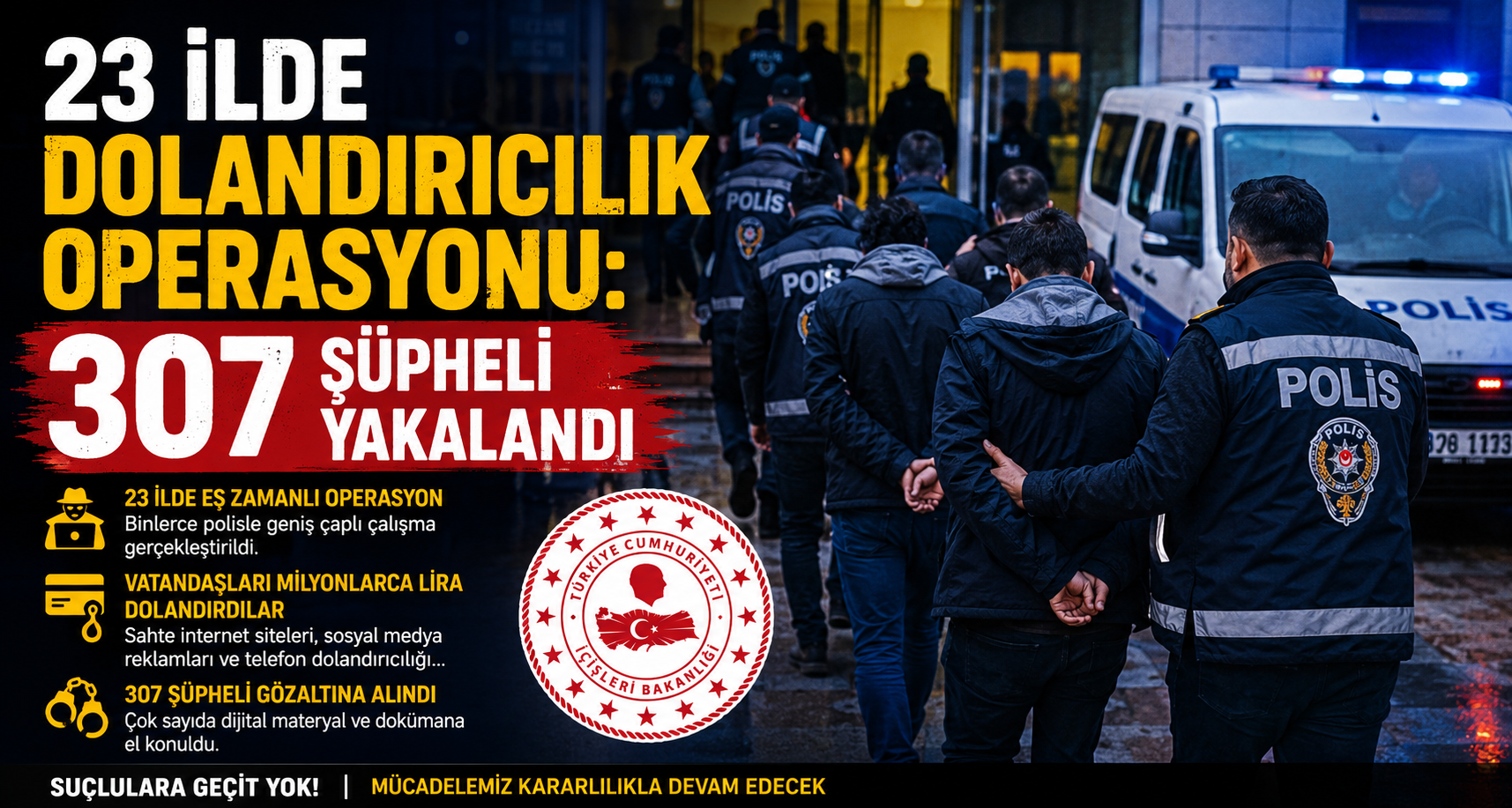 23 ilde dolandırıcılık operasyonu: 307 şüpheli yakalandı