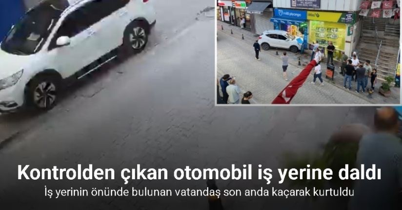 Kontrolden çıkan otomobil iş yerine daldı, facianın eşiğinden dönüldü