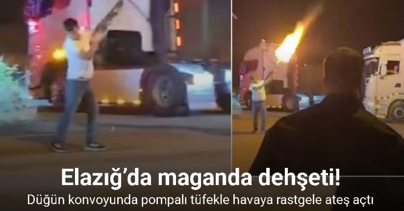 Elazığ’da düğün konvoyunda pompalı tüfekle havaya ateş açan şahıs kamerada