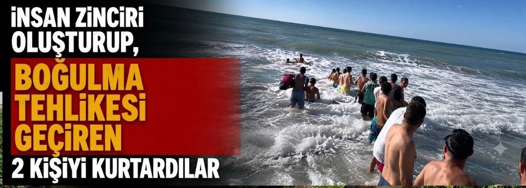  İnsan zinciri oluşturup, boğulma tehlikesi geçiren 2 kişiyi kurtardılar
