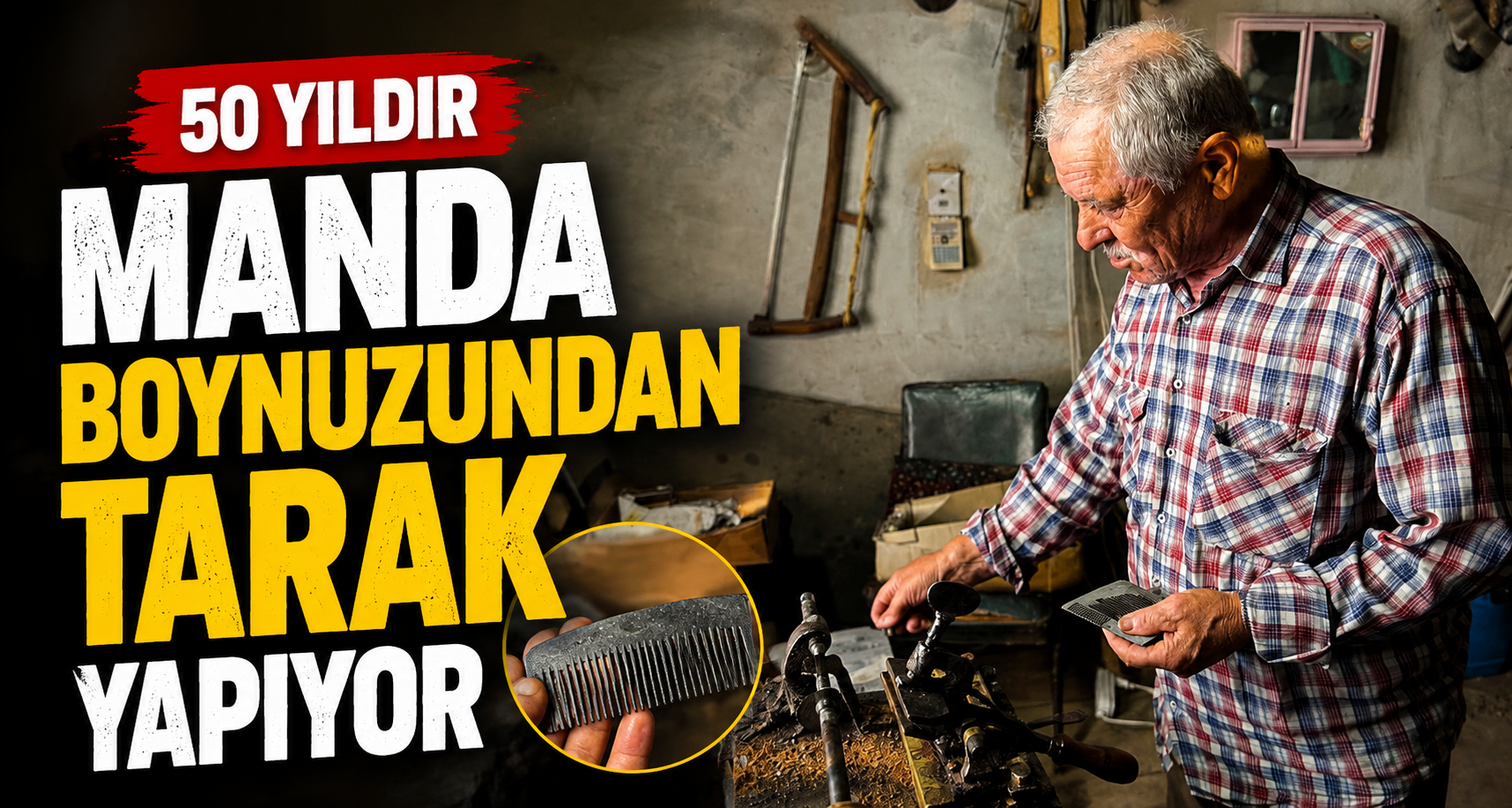 50 yıldır manda boynuzundan tarak yapıyor