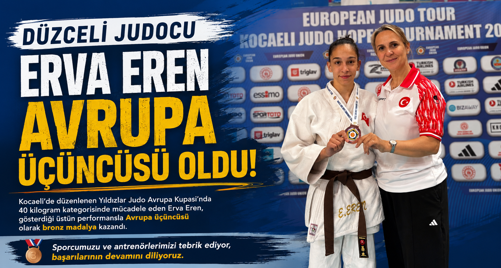 Düzceli Judocu Erva Eren Avrupa Üçüncüsü Oldu