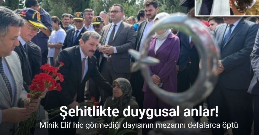 Şehitlikte duygusal anlar: Minik Elif hiç görmediği dayısının mezarını defalarca öptü