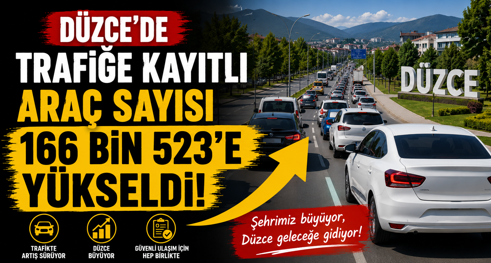 Düzce'de trafiğe kayıtlı araç sayısı 166 bin 523'e yükseldi