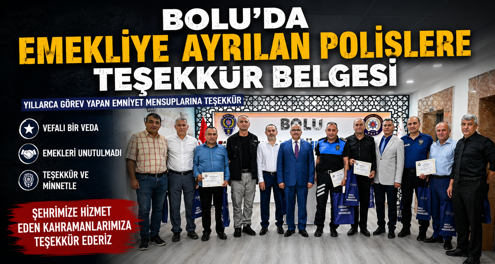 Bolu’da emekliye ayrılan polislere teşekkür belgesi