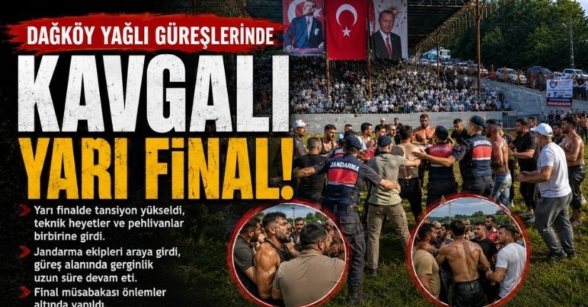 Dağköy yağlı güreşlerinde kavgalı yarı final