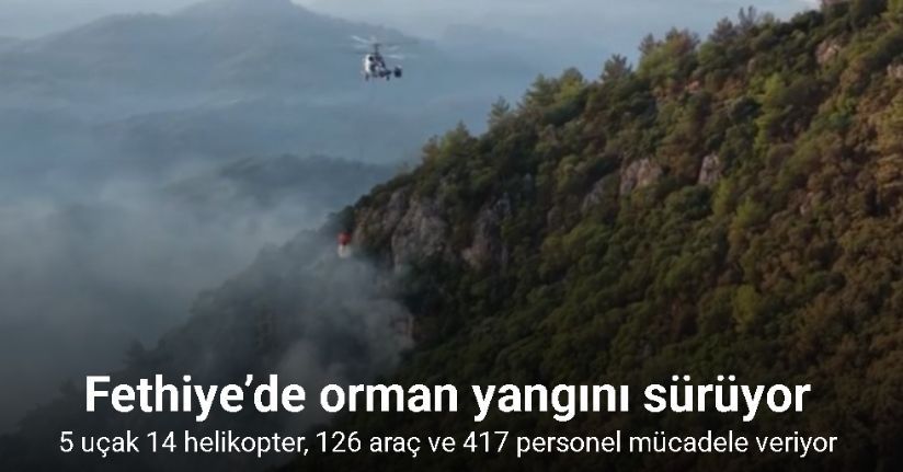 Fethiye’de ekiplerin orman yangını ile ilgili mücadelesi sürüyor