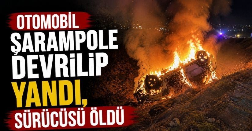 Otomobil şarampole devrilip yandı, sürücüsü öldü