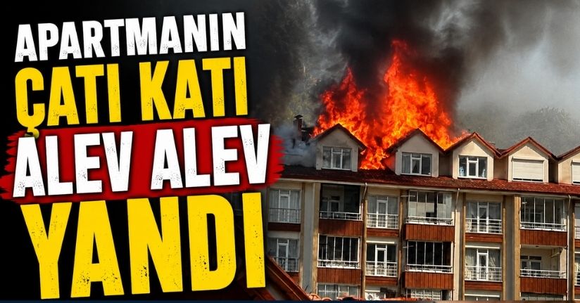 Apartmanın çatı katı alev alev yandı