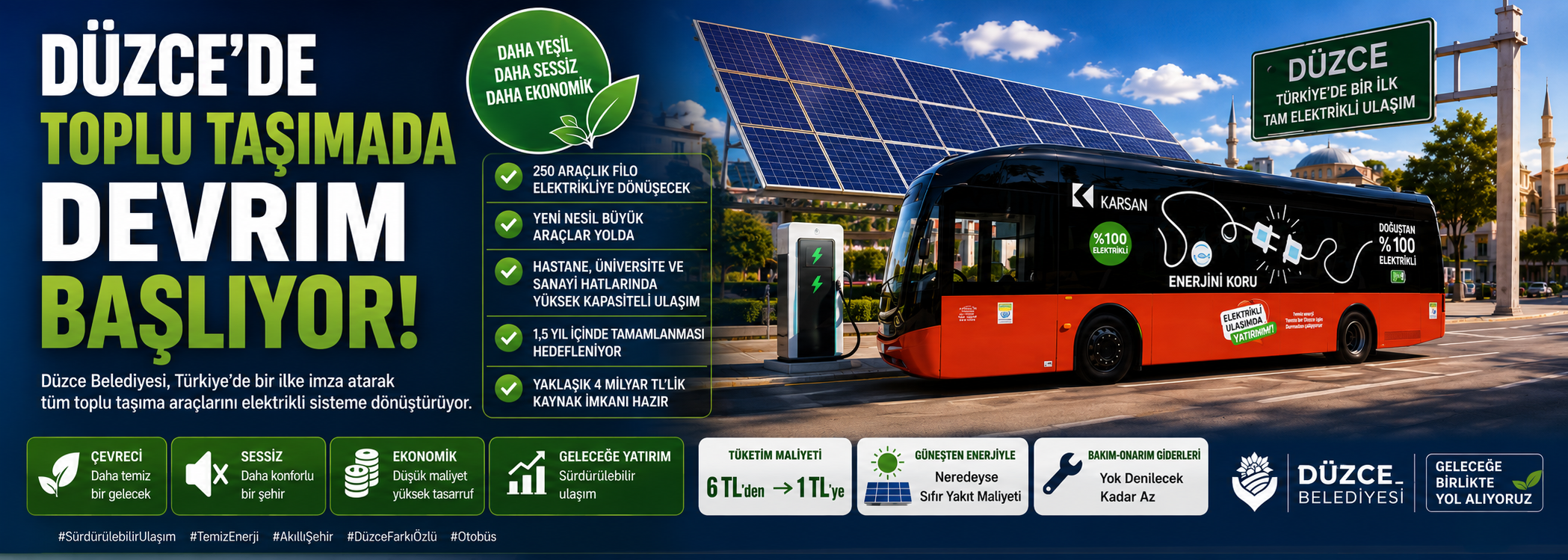 Düzce Toplu Taşımada Elektrikli Dönüşüm İçin Düğmeye Bastı