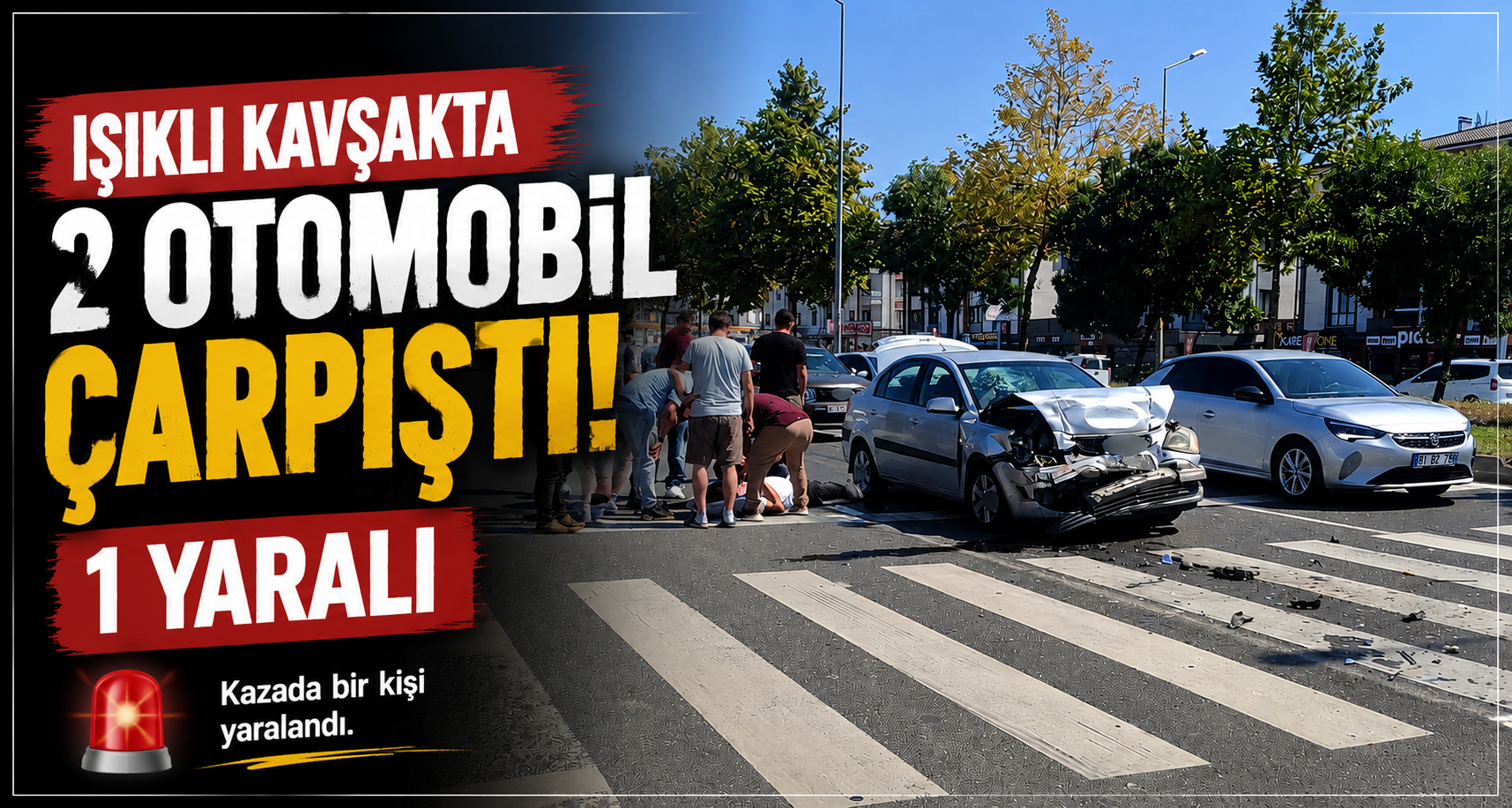 Işıklı kavşakta 2 otomobil çarpıştı: 1 yaralı