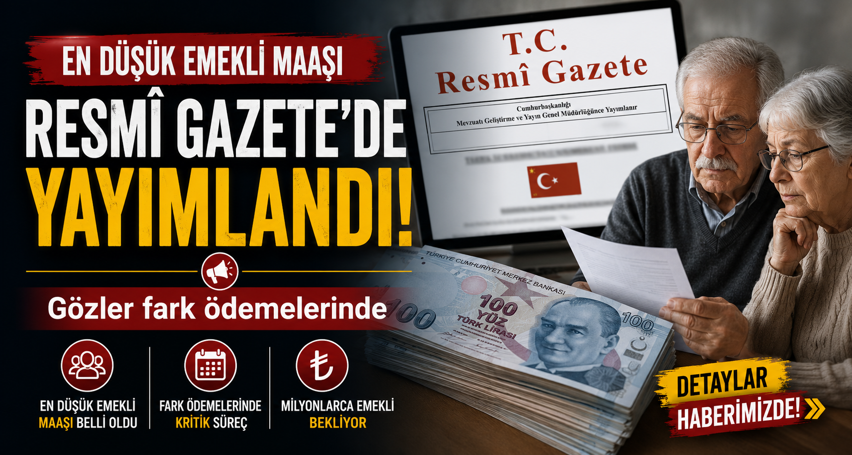 En düşük emekli maaşı Resmi Gazete'de yayımlandı! Gözler fark ödemelerinde