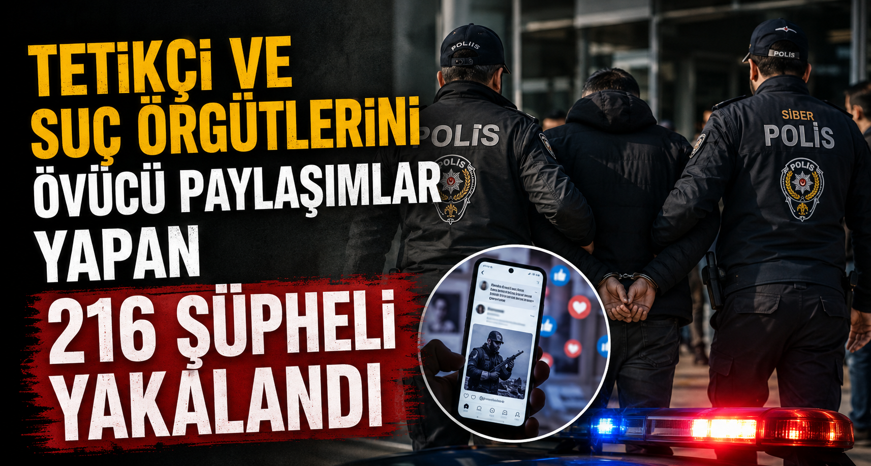 Tetikçi ve suç örgütlerini övücü paylaşımlar yapan 216 şüpheli yakalandı