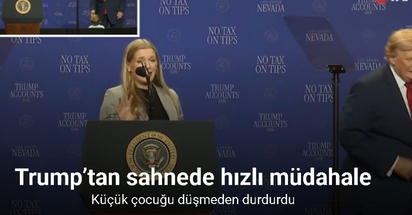 Trump’tan sahnede hızlı müdahale: Küçük çocuğu düşmeden durdurdu