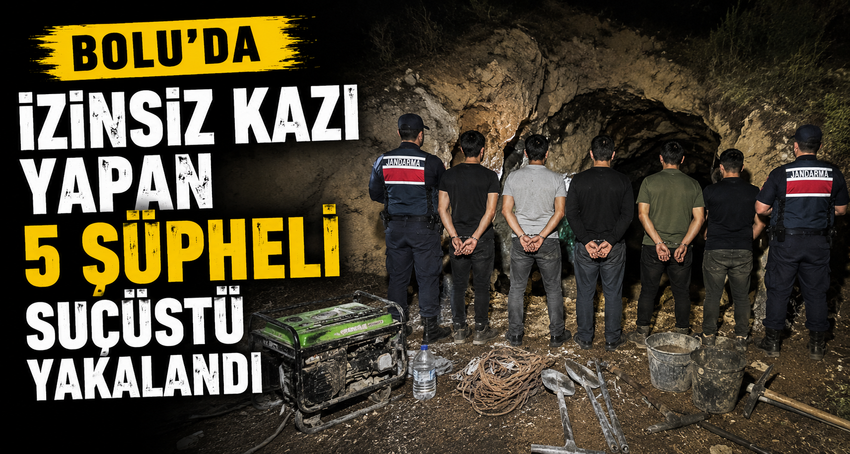 Bolu’da izinsiz kazı yapan 5 şüpheli suçüstü yakalandı