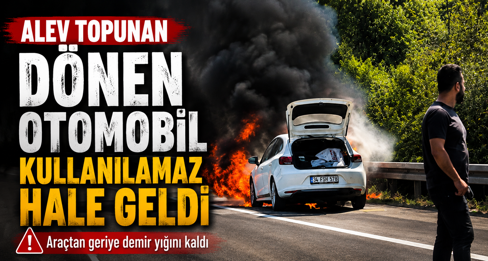  Alev topunan dönen otomobil kullanılamaz hale geldi