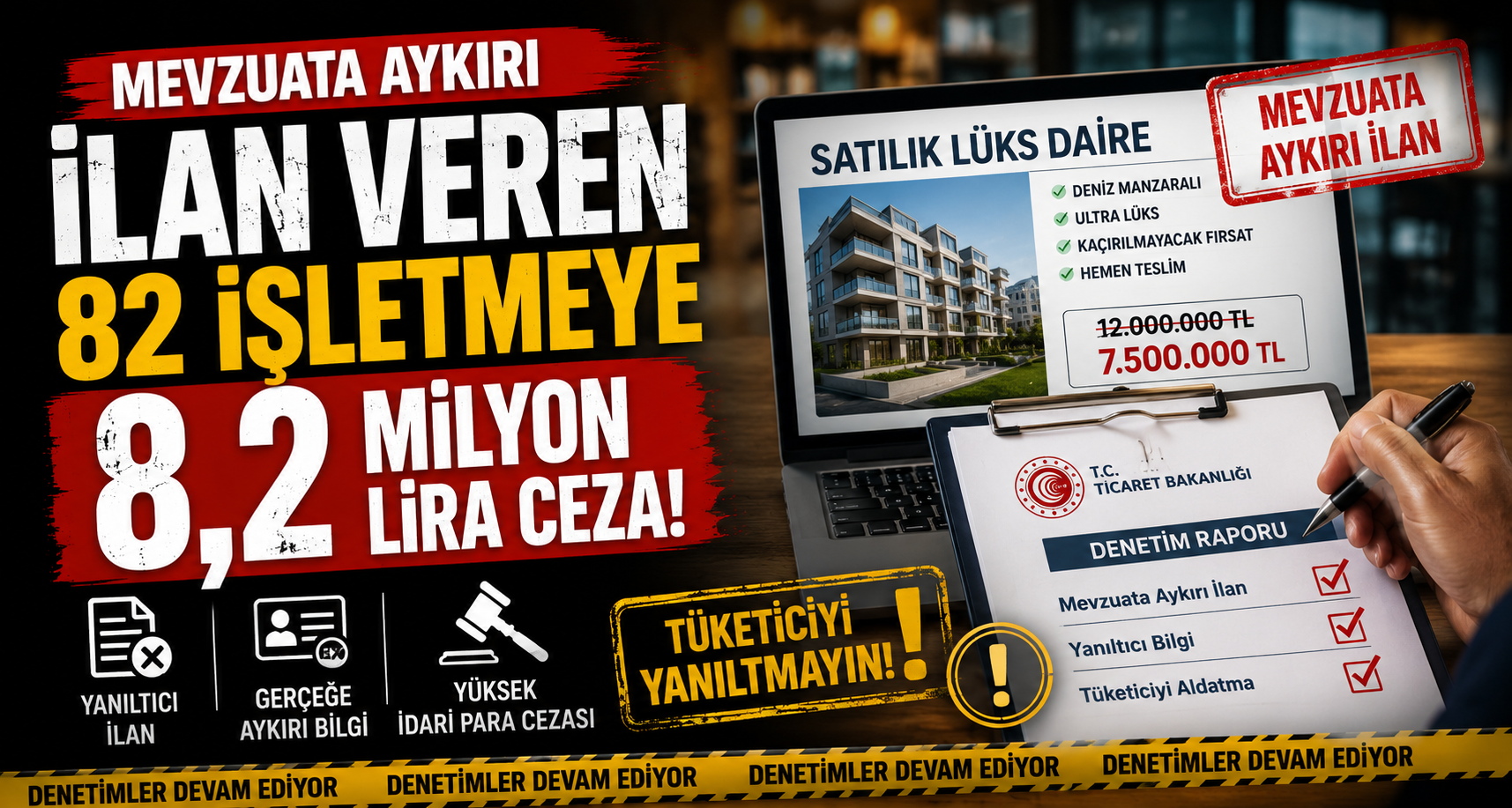 Mevzuata aykırı ilan veren 82 işletmeye 8,2 milyon lira ceza