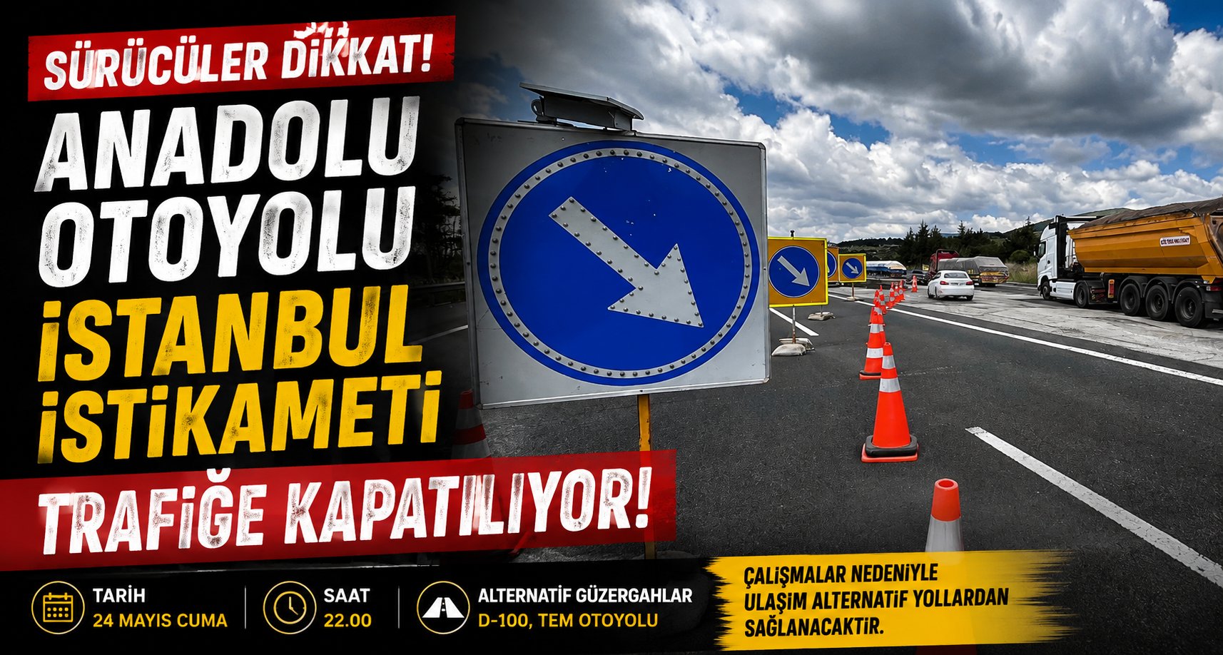 Anadolu Otoyolu İstanbul istikameti trafiğe kapatılıyor