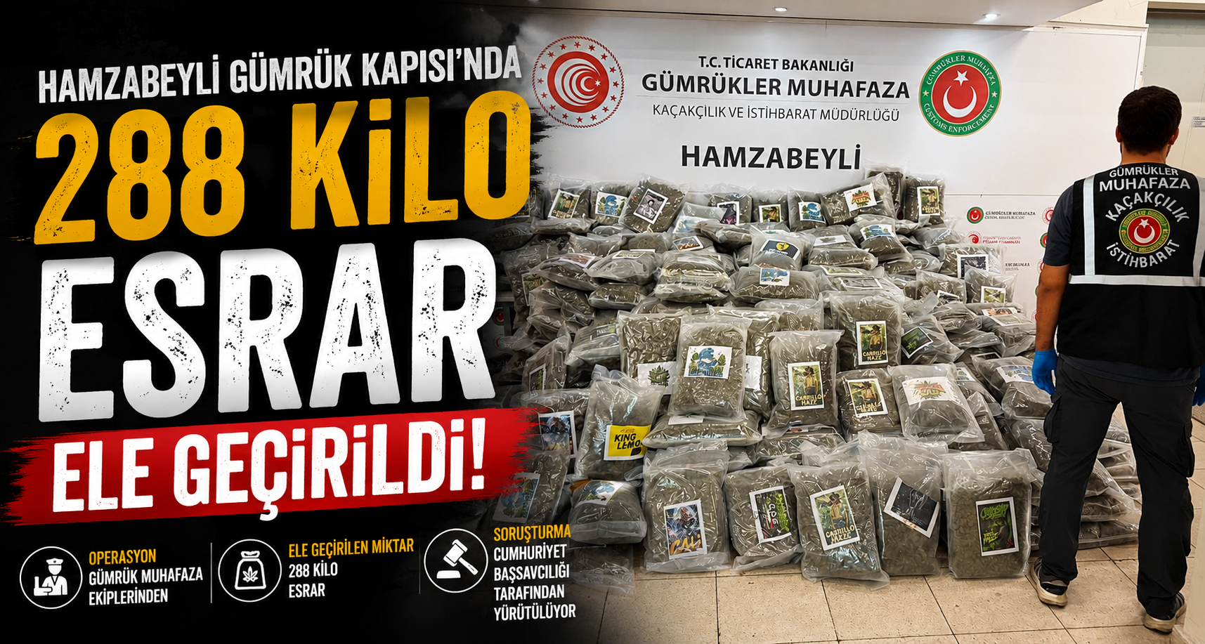 Hamzabeyli Gümrük Kapısı'nda 288 kilo esrar ele geçirildi