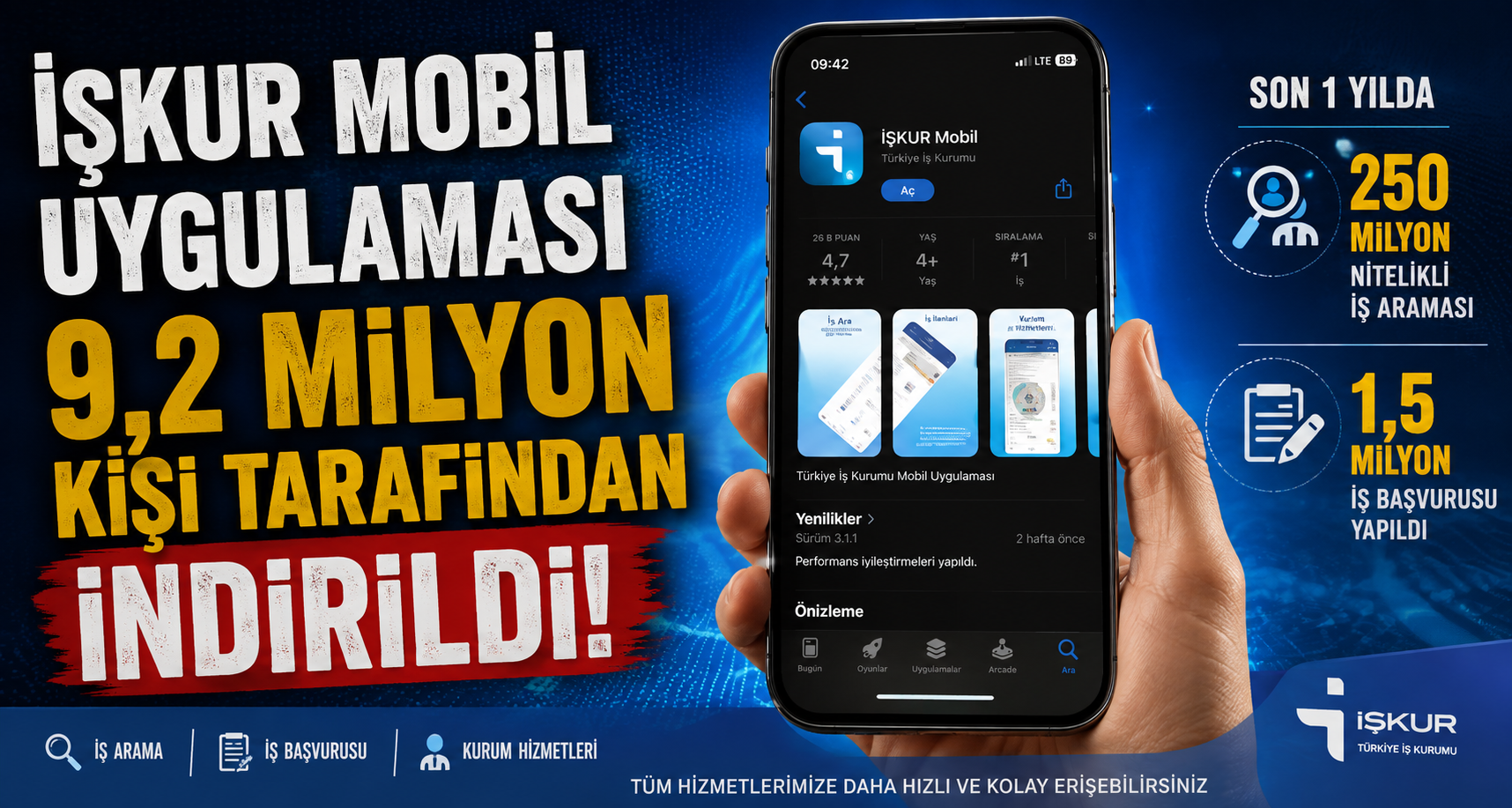 İŞKUR Mobil uygulaması 9,2 milyon kişi tarafından indirildi