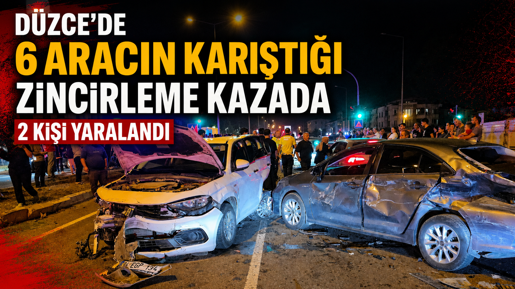 Düzce’de 6 Araçlı Zincirleme Kaza 2 Yaralı
