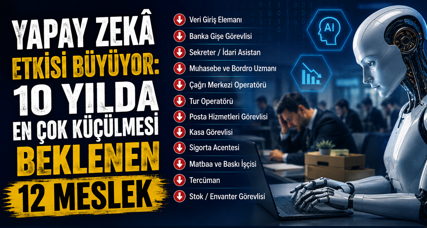 Yapay zekâ etkisi büyüyor: 10 yılda en çok küçülmesi beklenen 12 meslek
